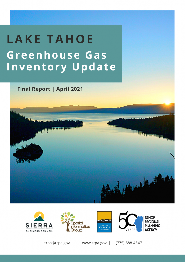 Report cover for GHG inventory update for TRPA